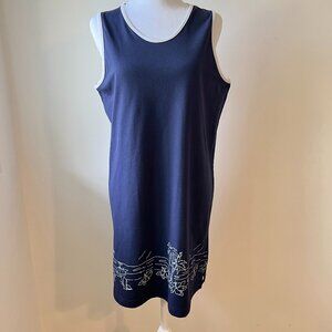 😎🌞Jessica Dress - Navy Blue Sleeveless with White Beach Print | Vacation Ready